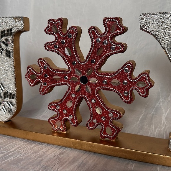 Tribal Design Beaded Christmas Joy Seasonal Holiday home Decor Sign Table Accent - Picture 7 of 16